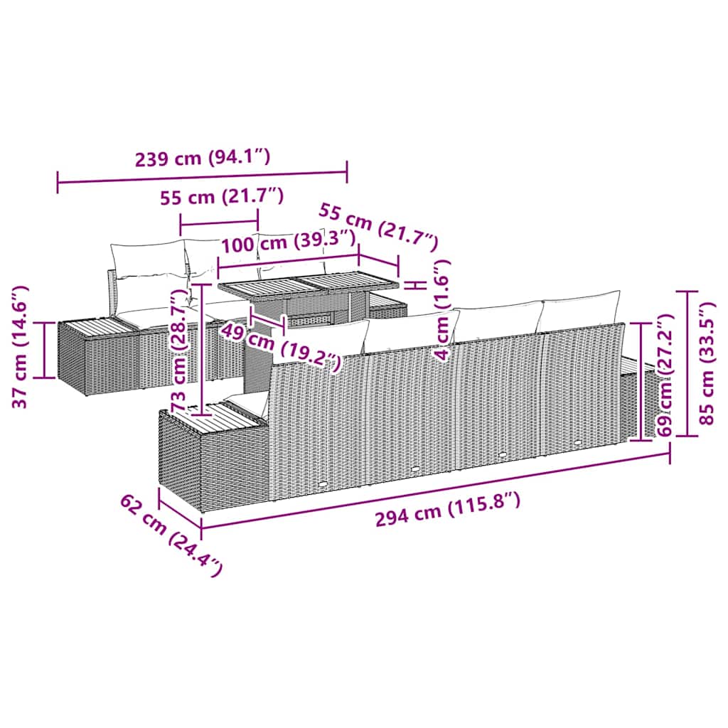 Conjunto de Sofá de Jardim 8 pcs Cinzeto Rattan Sintético