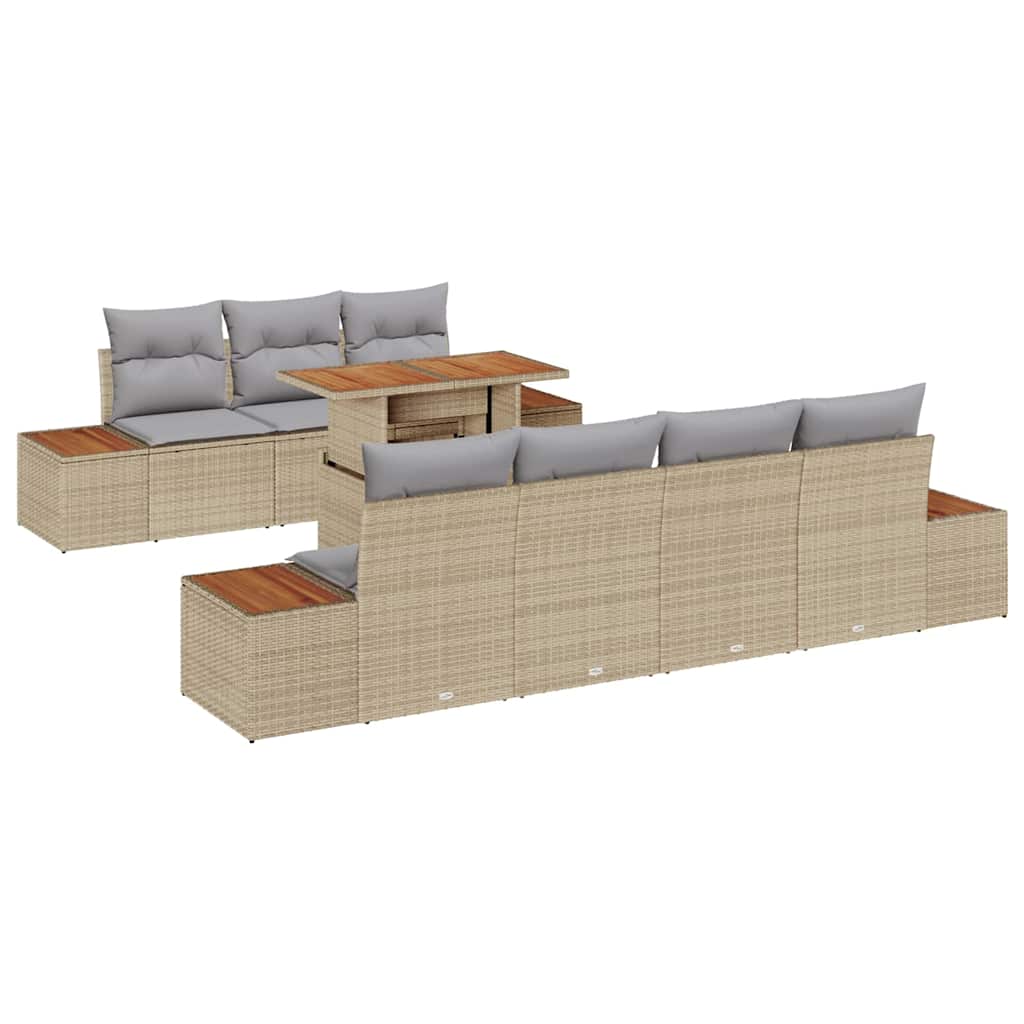 Conjunto de Sofá de Jardim 8 pcs Bege Rattan Sintético
