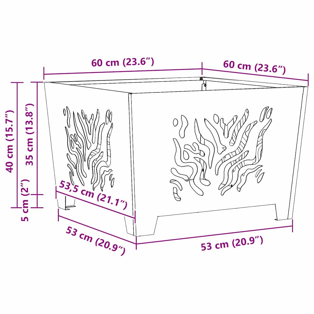 Fire Pit Preto 60 x 60 x 40 cm Aço