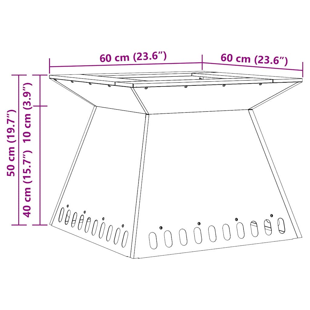 Fire Pit Preto 60 x 60 x 50 cm Aço laminado a frio