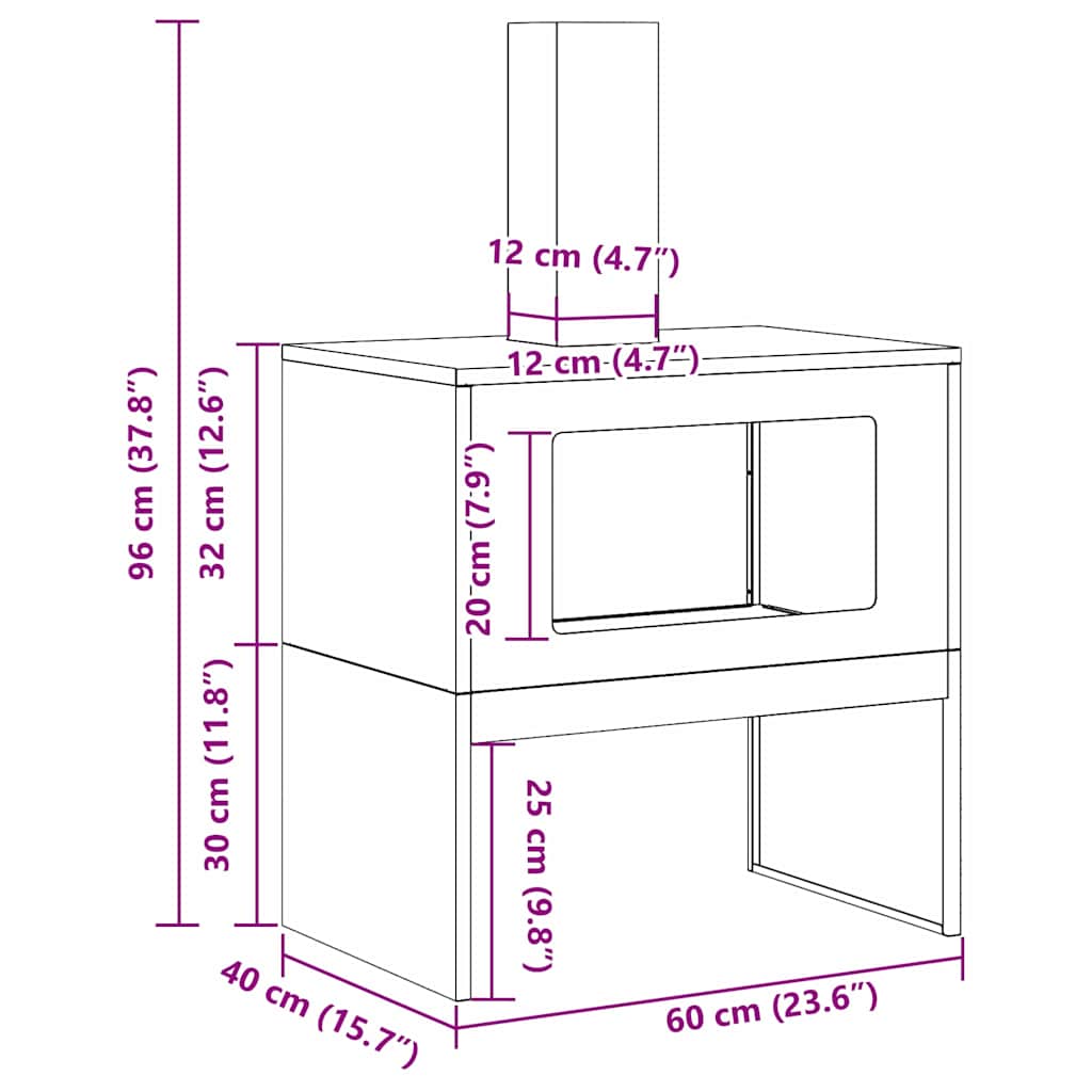 Fire Pit Preto 60 x 40 x 96 cm Aço