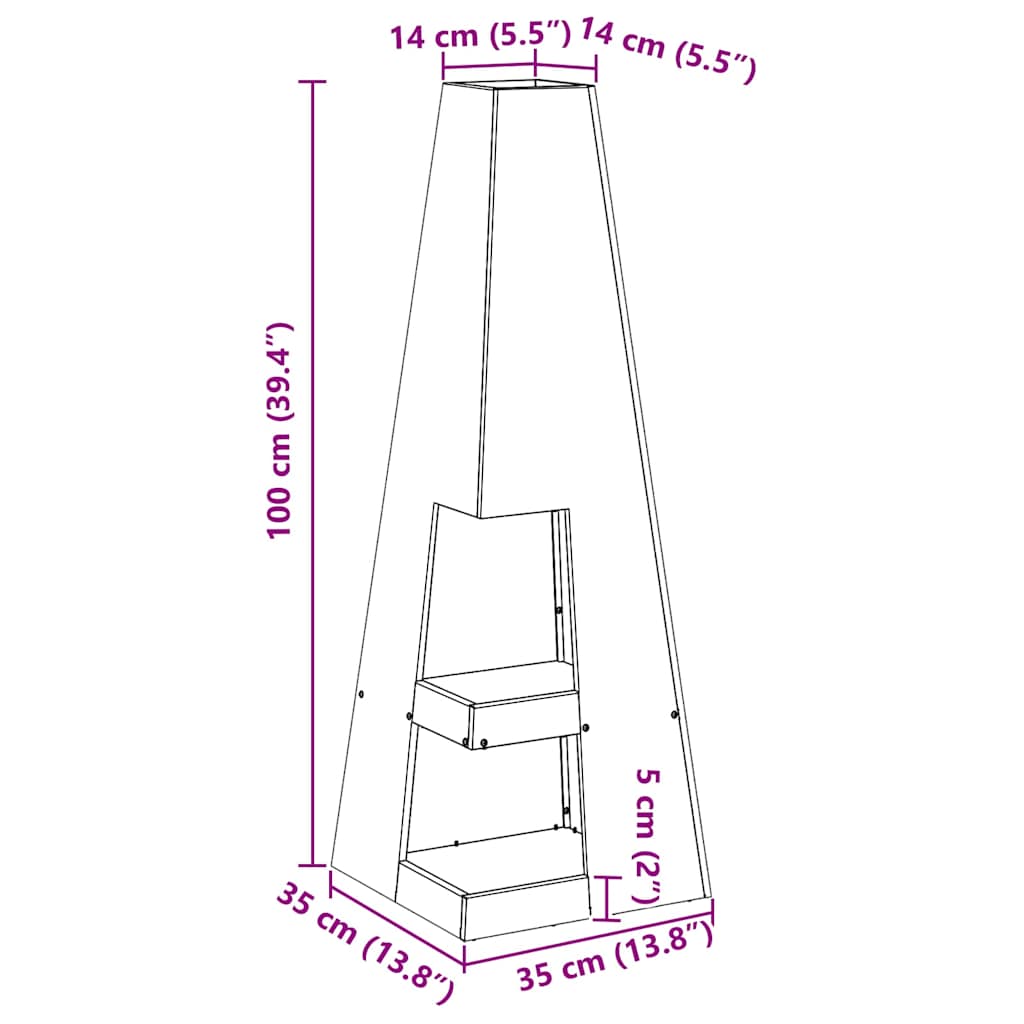 Fire Pit Preto 35 x 35 x 100 cm Aço