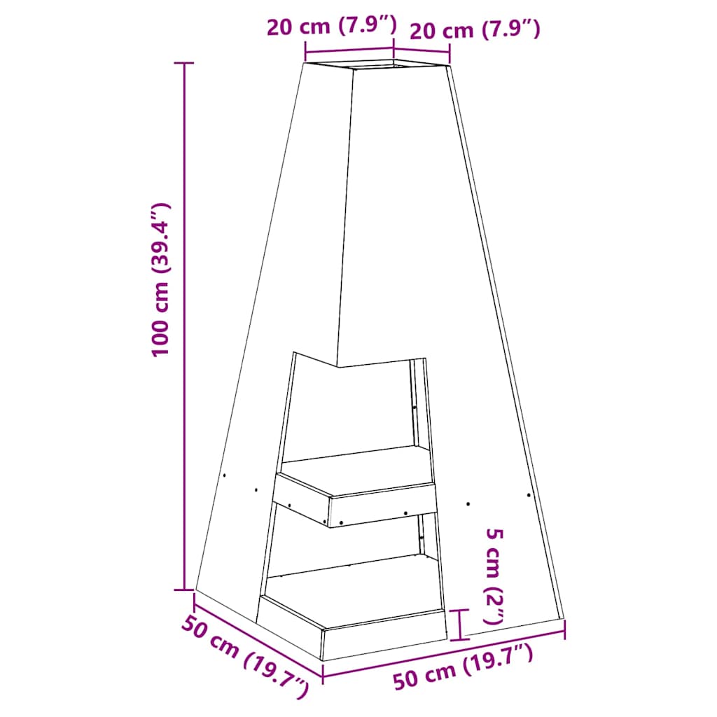 Fire Pit Preto 50 x 50 x 100 cm Aço