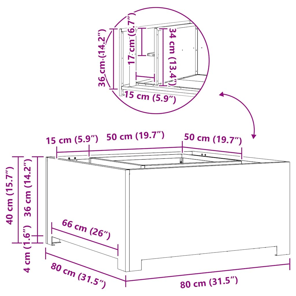 Fire Pit Preto 80 x 80 x 40 cm Aço laminado a frio