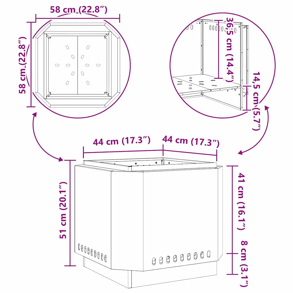 Fogueira Sem Fumaça Preto 58 x 58 x 51 cm Aço laminado a frio