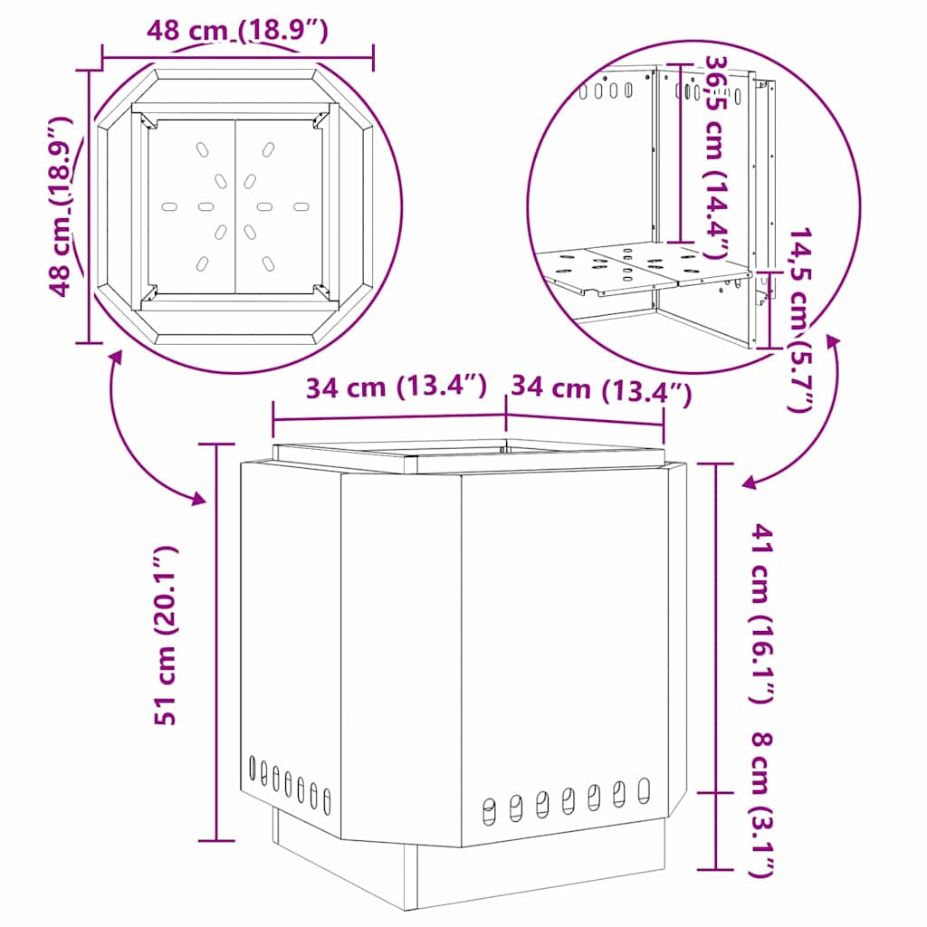 Fogueira Sem Fumaça Preto 48 x 48 x 51 cm Aço