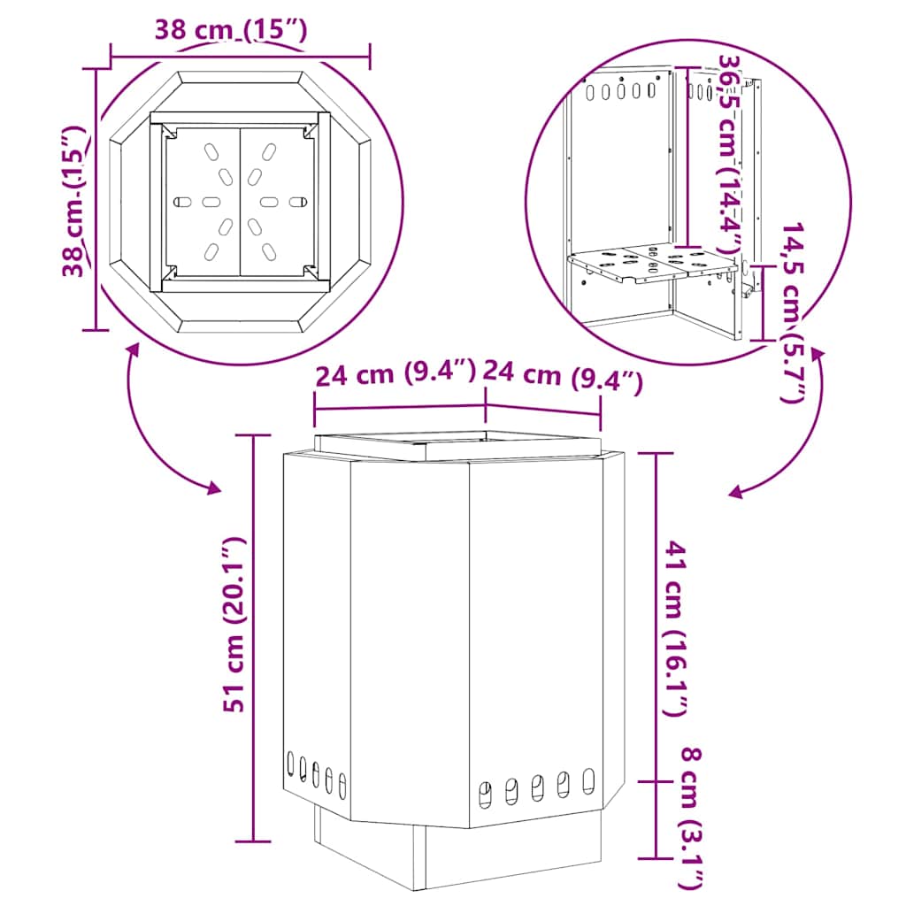 Fogueira Sem Fumaça Preto 38 x 38 x 51 cm Aço