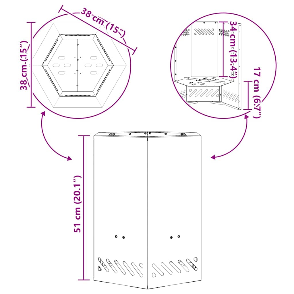 Fogueira Sem Fumaça Preto 38 x 38 x 51 cm Aço