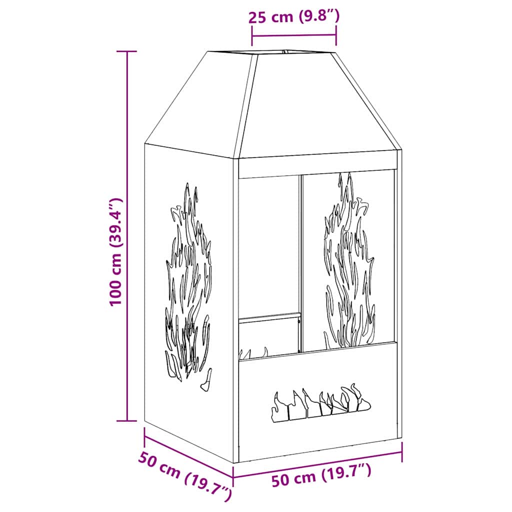 Fire Pit Preto 50 x 50 x 100 cm Aço