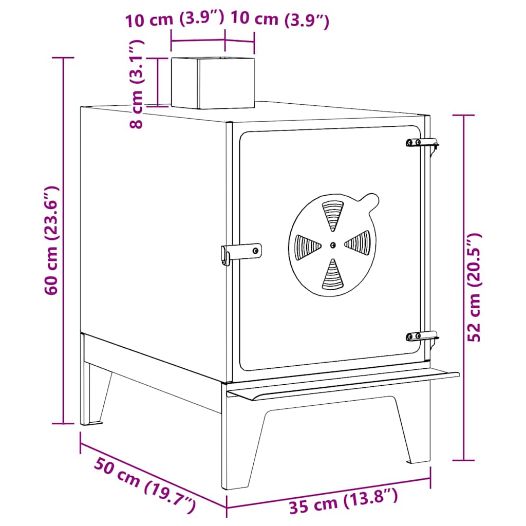 Fogão de Acampamento Preto 35 x 50 x 60 cm Aço laminado a frio