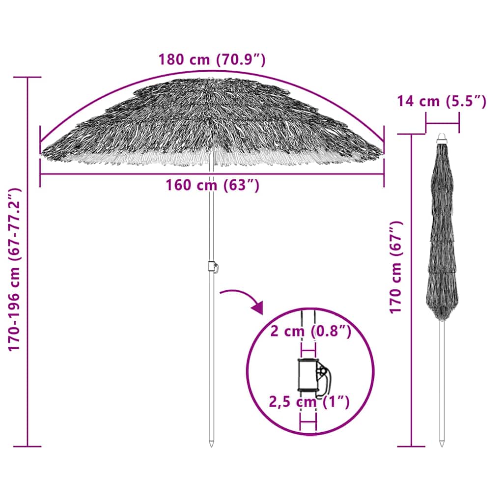 Parasol de Praia Castanho Ø 160 x 196 cm Aço