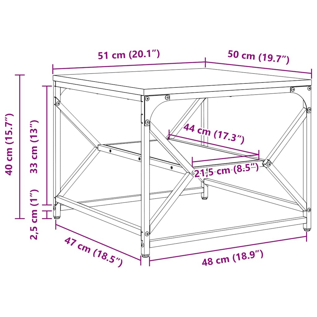 Mesa de centro Sonoma cinzento 51 x 50 x 40 cm