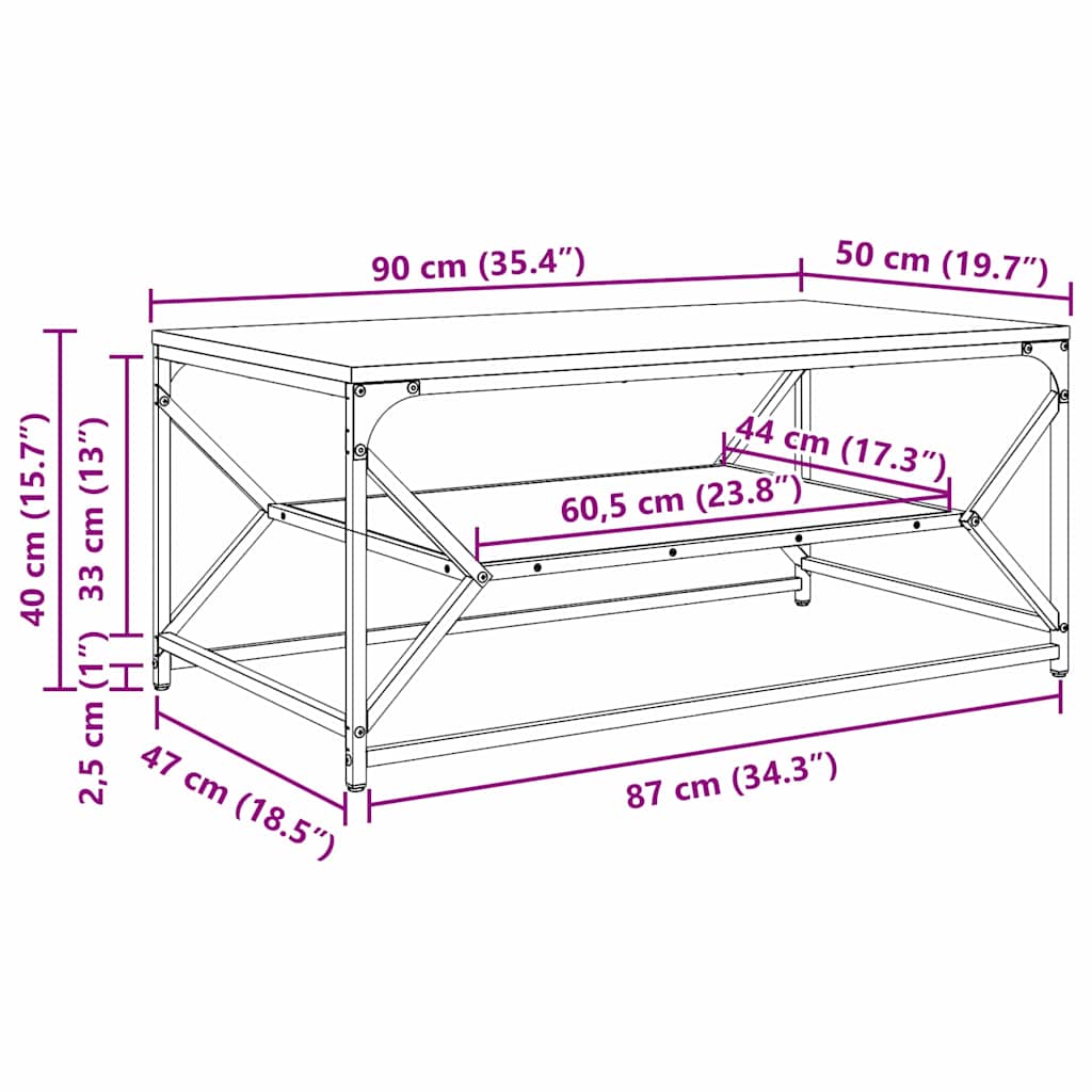 Mesa de centro Carvalho preto 90 x 50 x 40 cm