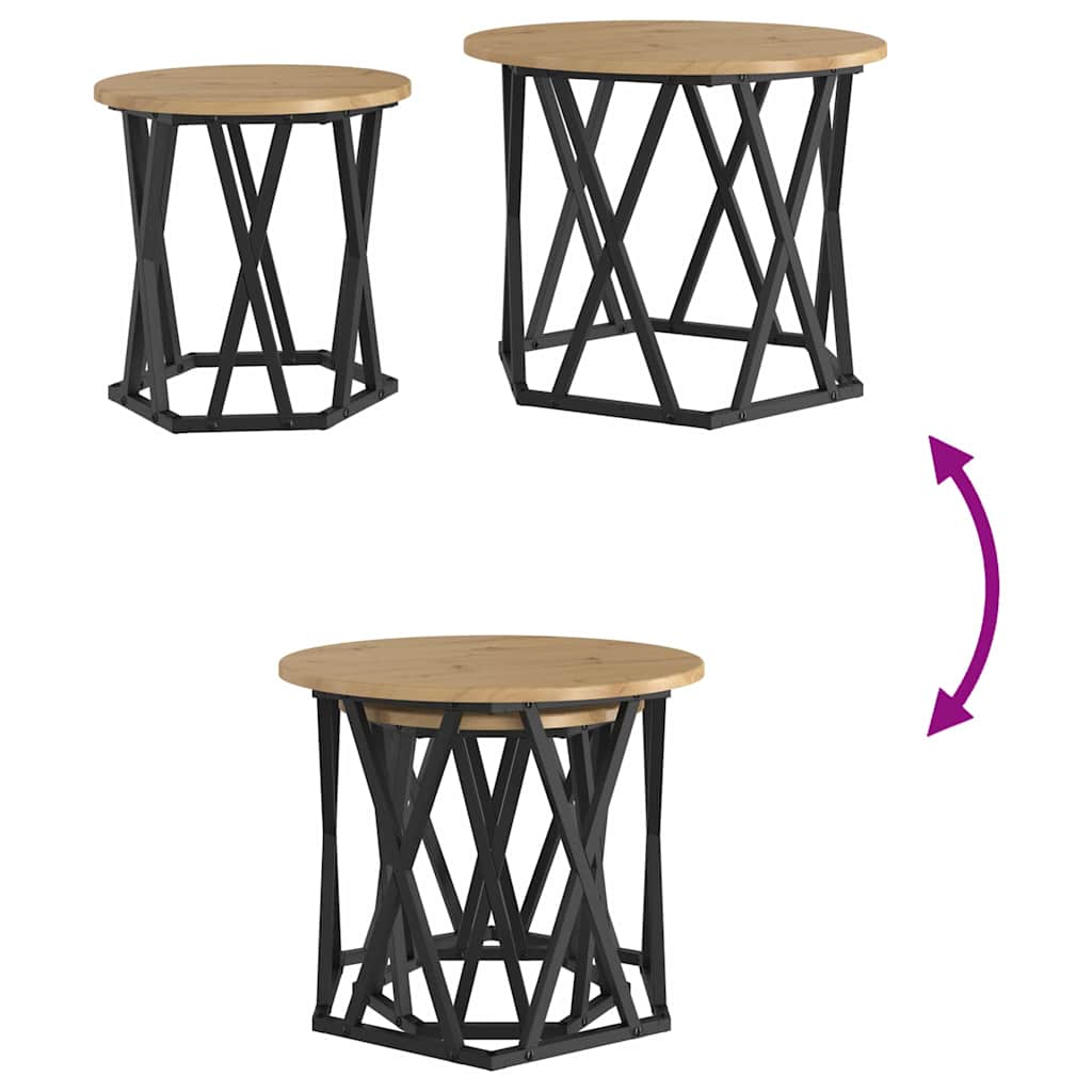 Mesa Lateral 2 pcs Carvalho Artesanal