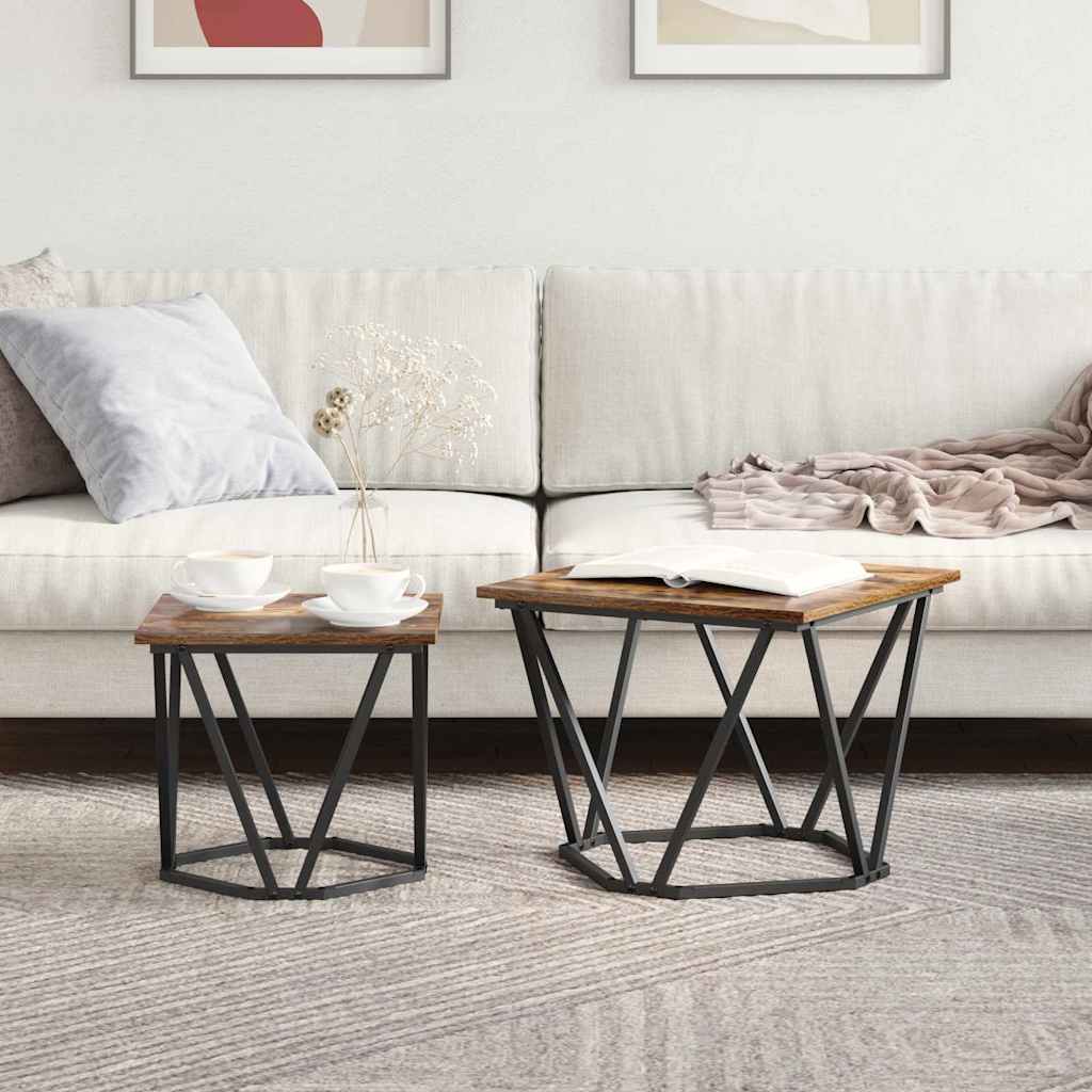 Conjunto de mesas de apoio 2 pcs Carvalho Defumado