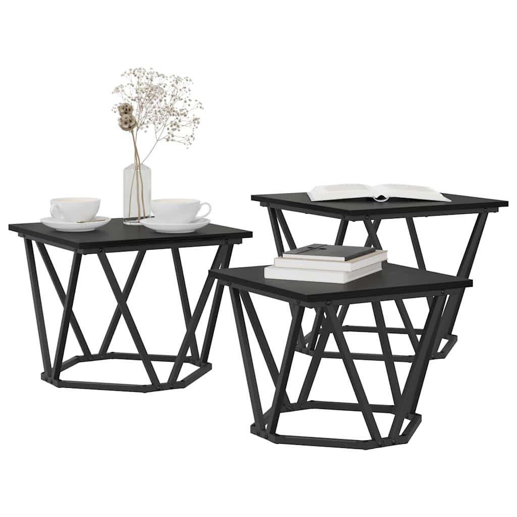 Mesa de centro 3 pcs Carvalho preto 50 x 50 x 40 cm