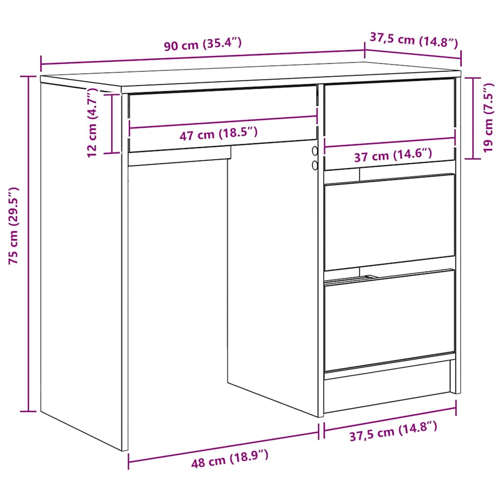 Mesa com gaveta Branco 90 x 37.5 x 75 cm Madeira processada