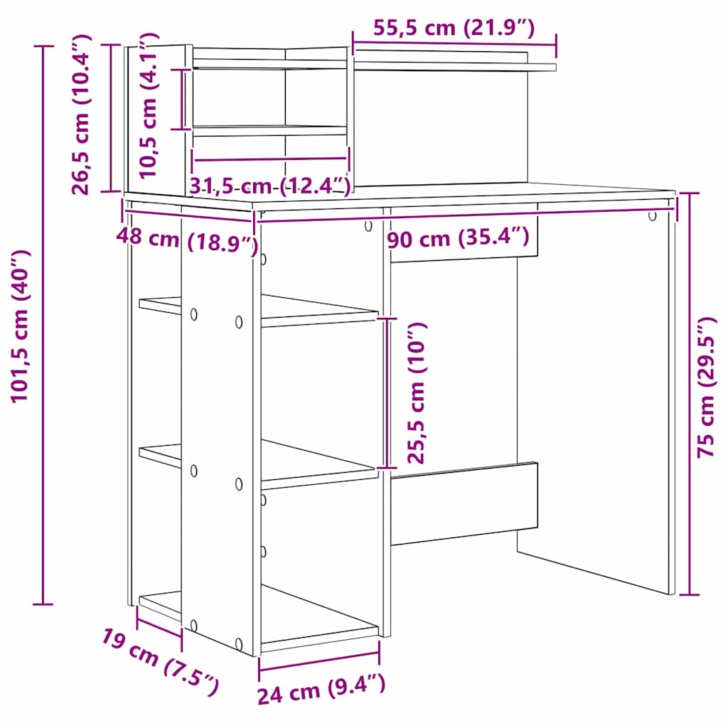 Mesa Cinzento 90 x 48 x 101,5 cm Madeira processada
