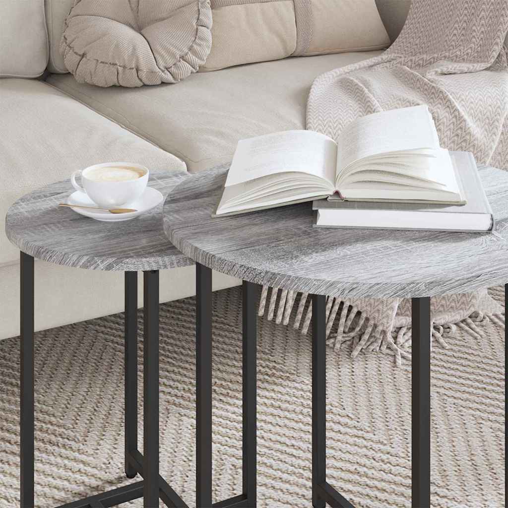 Conjunto de mesas de apoio 2 pcs Cinza sonoma e Preto