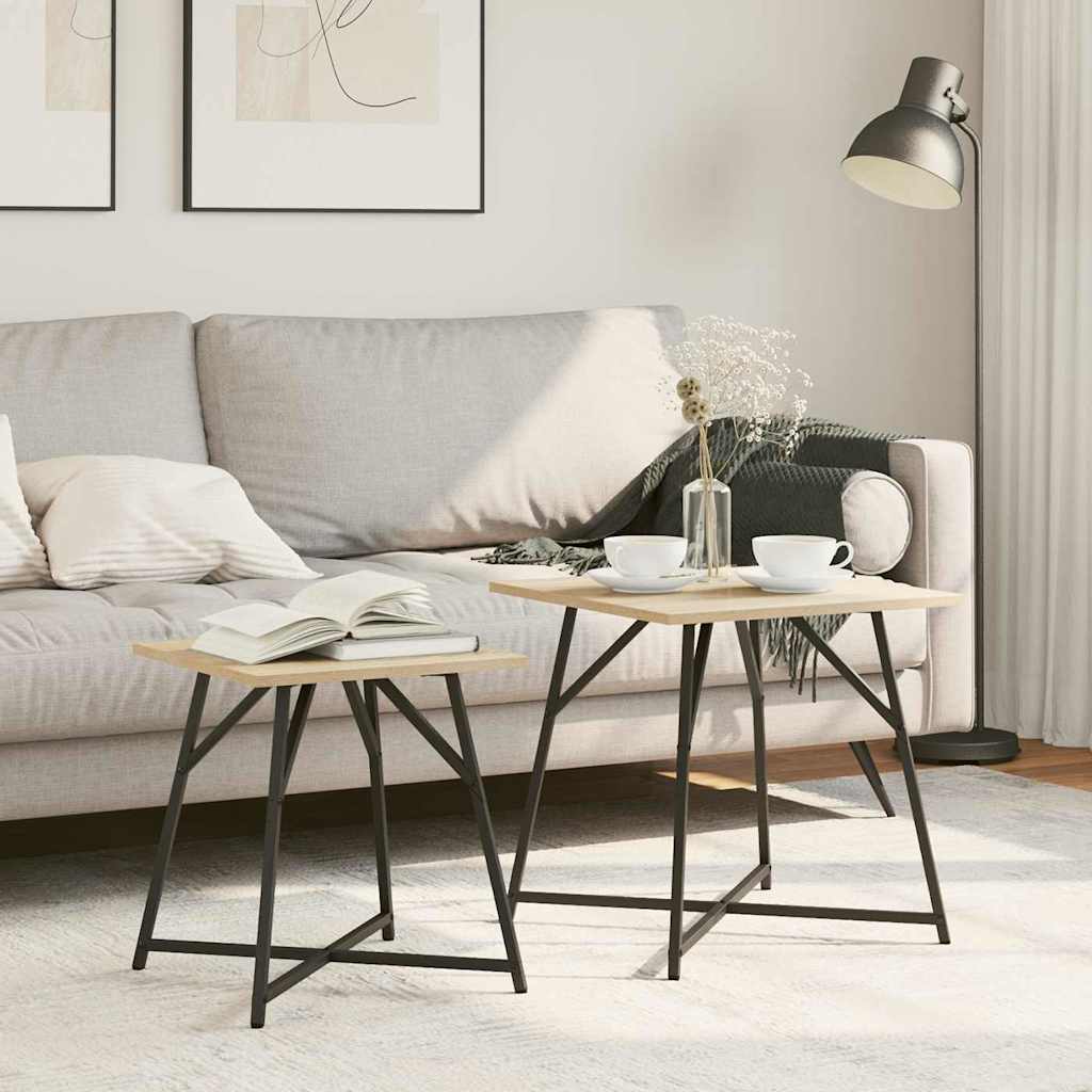 Conjunto de mesas de apoio 2 pcs Carvalho Sonoma e Preto