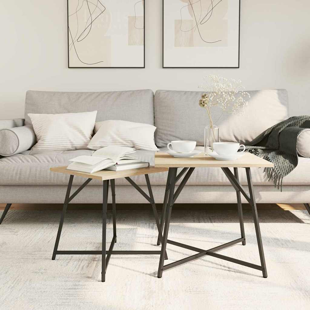 Conjunto de mesas de apoio 2 pcs Carvalho Sonoma e Preto