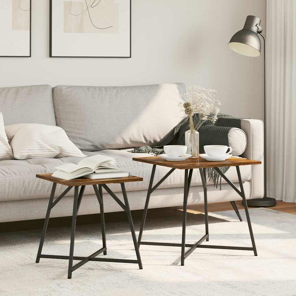 Conjunto de mesas de apoio 2 pcs Carvalho defumado e Preto
