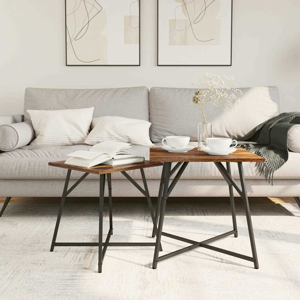 Conjunto de mesas de apoio 2 pcs Carvalho defumado e Preto