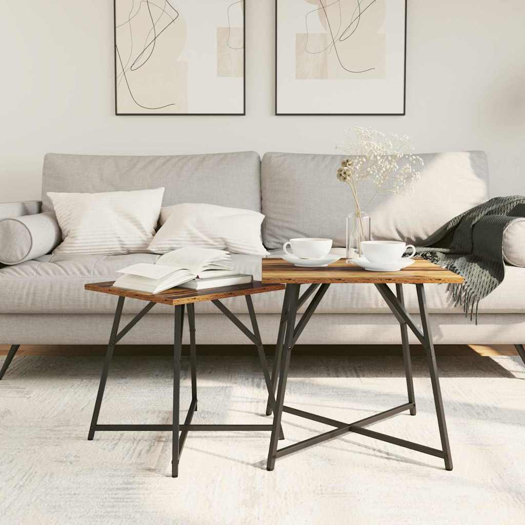 Conjunto de mesas de apoio 2 pcs Madeira Antiga e Preto