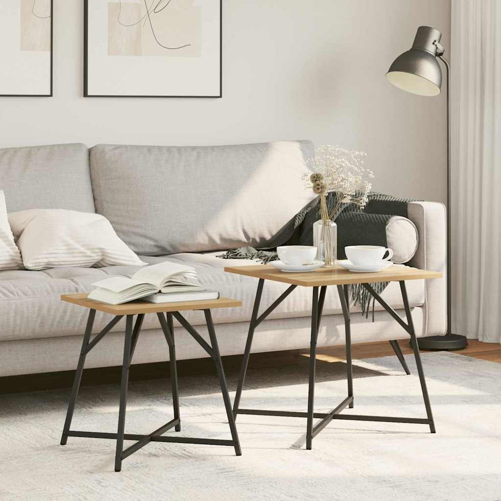 Conjunto de mesas de apoio 2 pcs Carvalho Artesanal e Preto