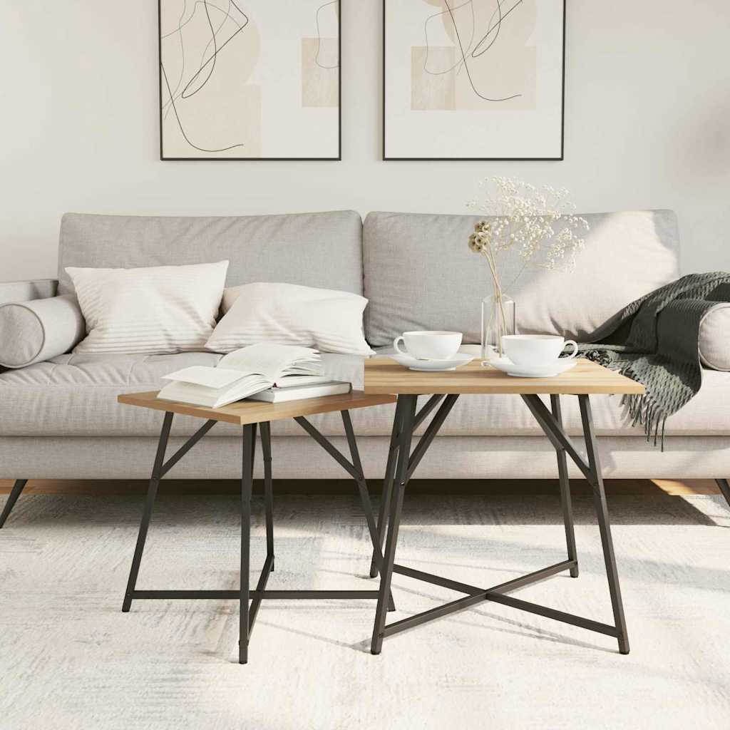 Conjunto de mesas de apoio 2 pcs Carvalho Artesanal e Preto