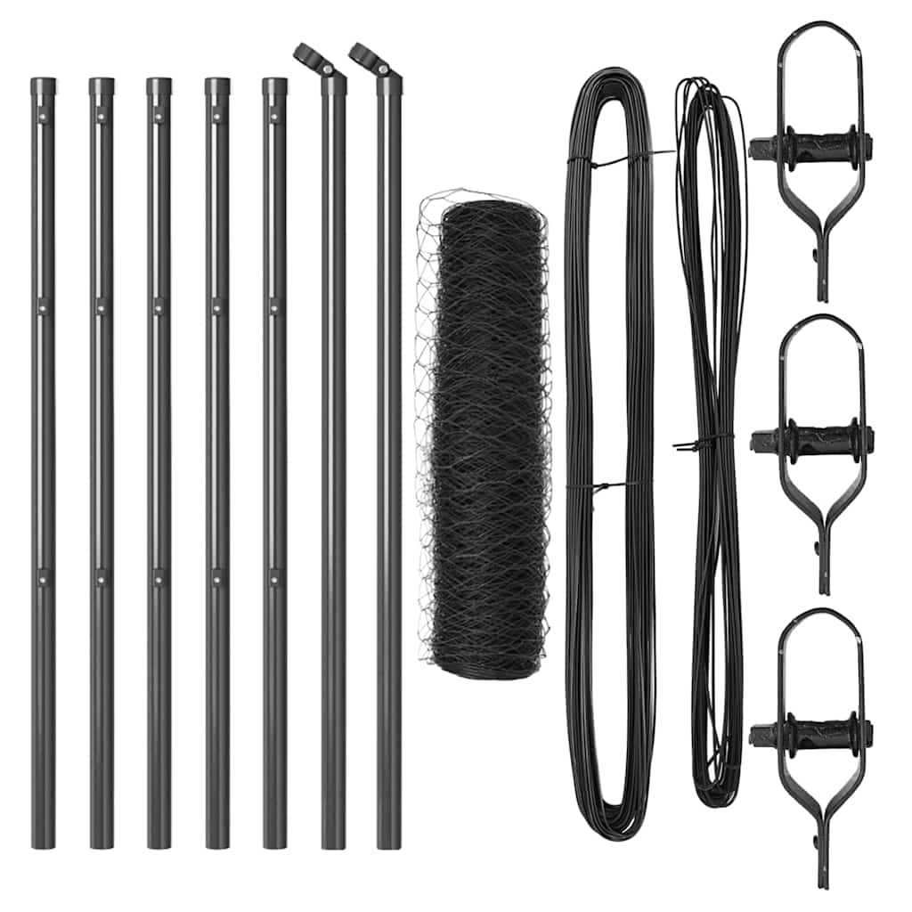 Cerca com Postes Cinzeto 0.6 x 10 m Aço revestido de PVC