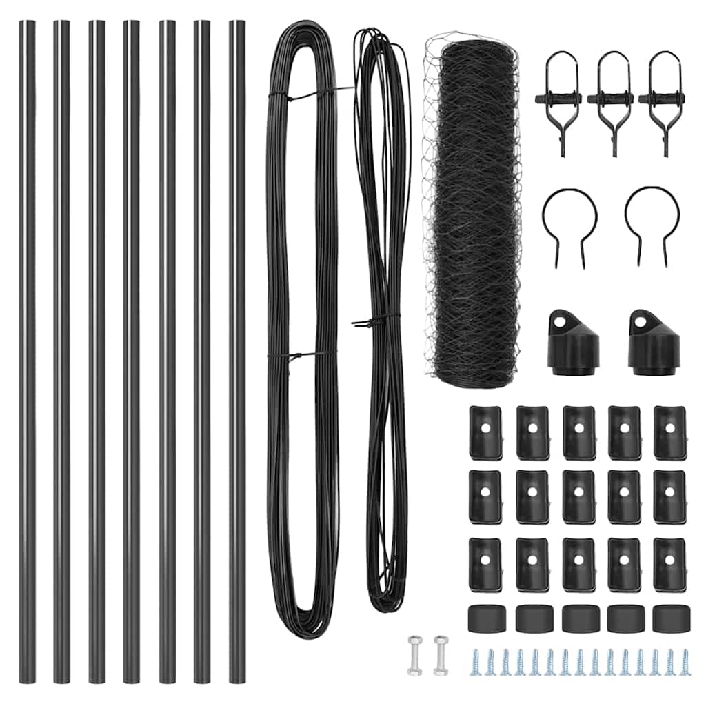 Cerca com Postes Cinzeto 0.6 x 10 m Aço revestido de PVC