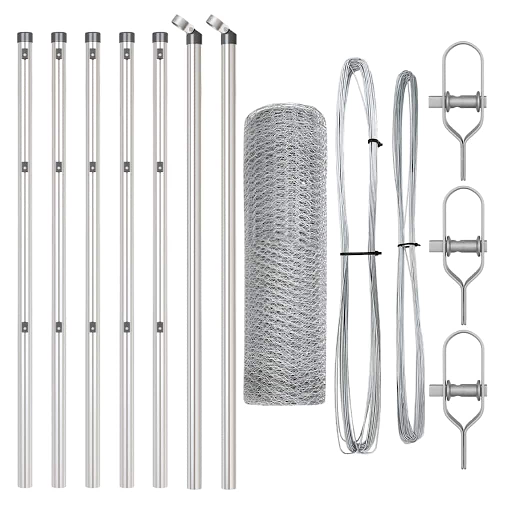 Cerca com Postes Prateado 0.6 x 10 m Aço revestido de PVC