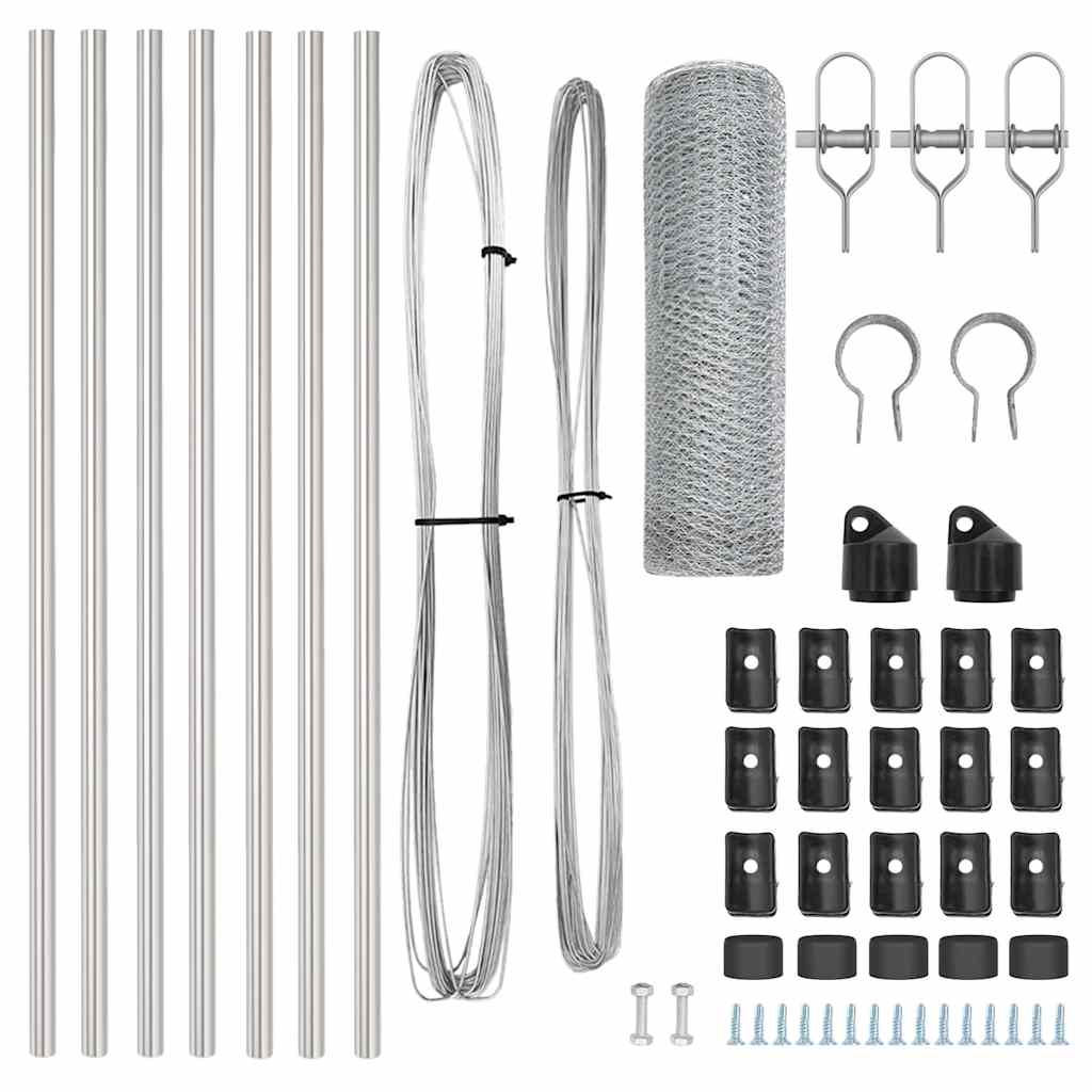 Cerca com Postes Prateado 0.6 x 10 m Aço revestido de PVC