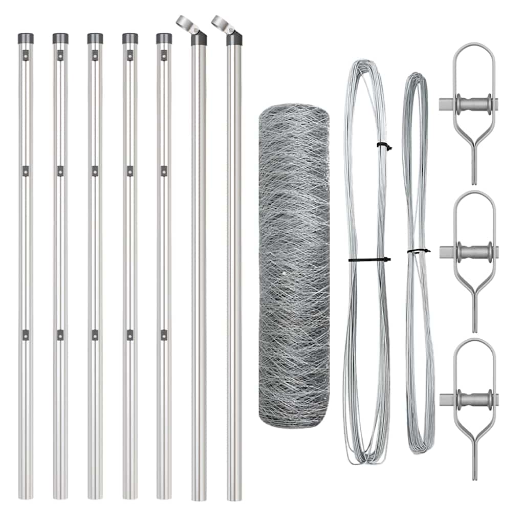 Cerca com Postes Prateado 0.6 x 10 m Aço revestido de PVC