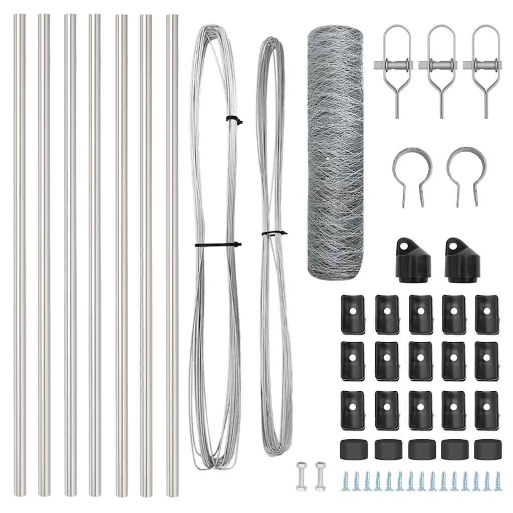 Cerca com Postes Prateado 0.6 x 10 m Aço revestido de PVC