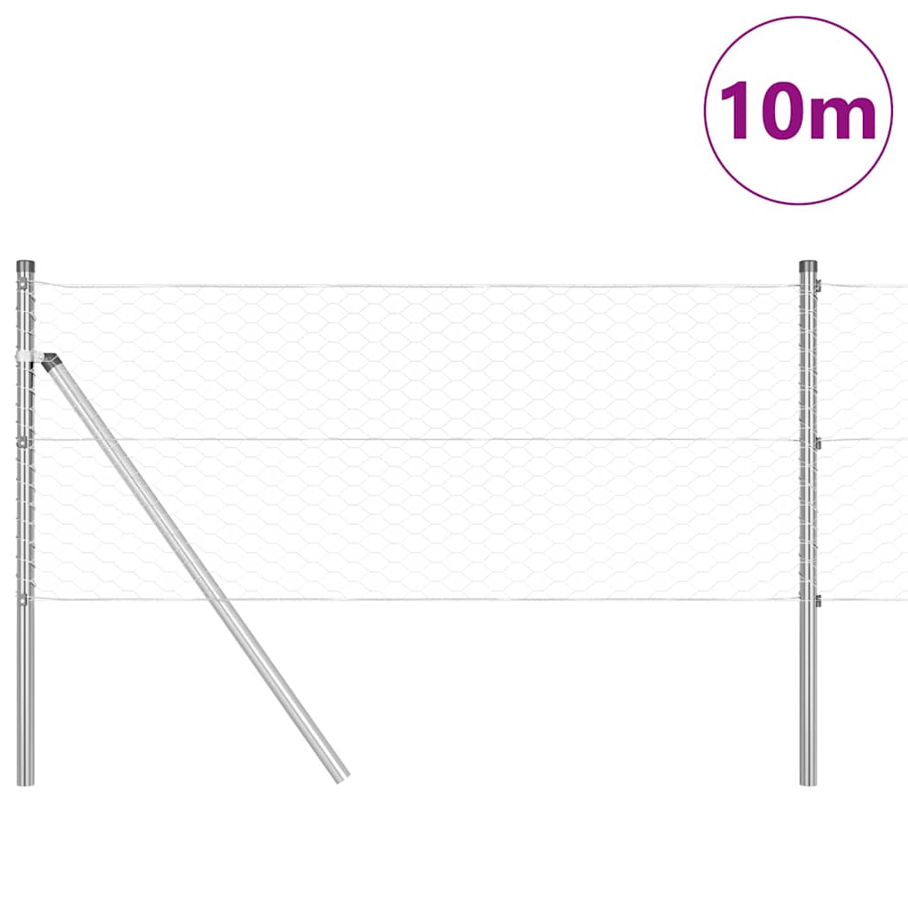 Cerca com Postes Prateado 0.6 x 10 m Aço revestido de PVC