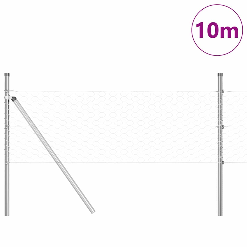 Cerca com Postes Prateado 0.8 x 10 m Aço revestido de PVC