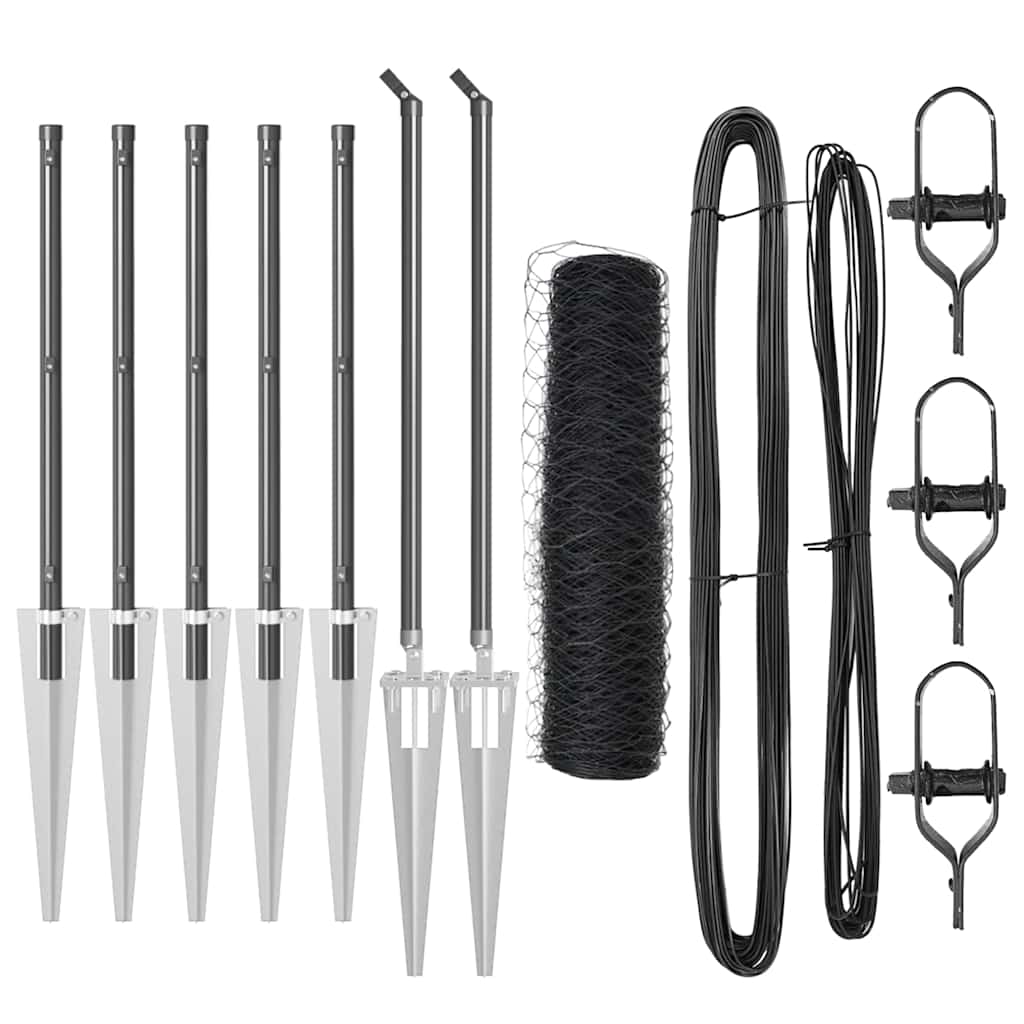 Cerca com Postes Cinzeto 0.4 x 10 m Aço revestido de PVC