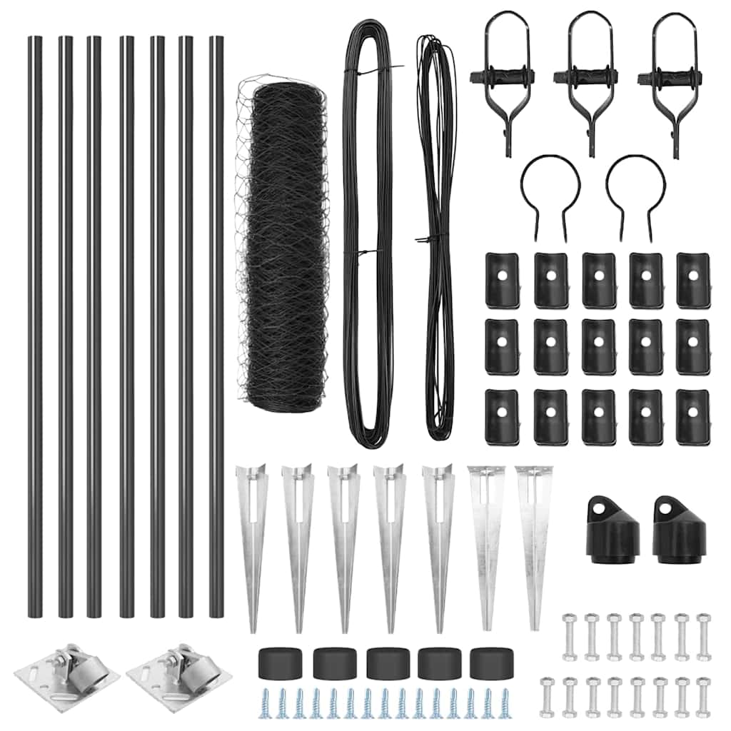 Cerca com Postes Cinzeto 0.4 x 10 m Aço revestido de PVC