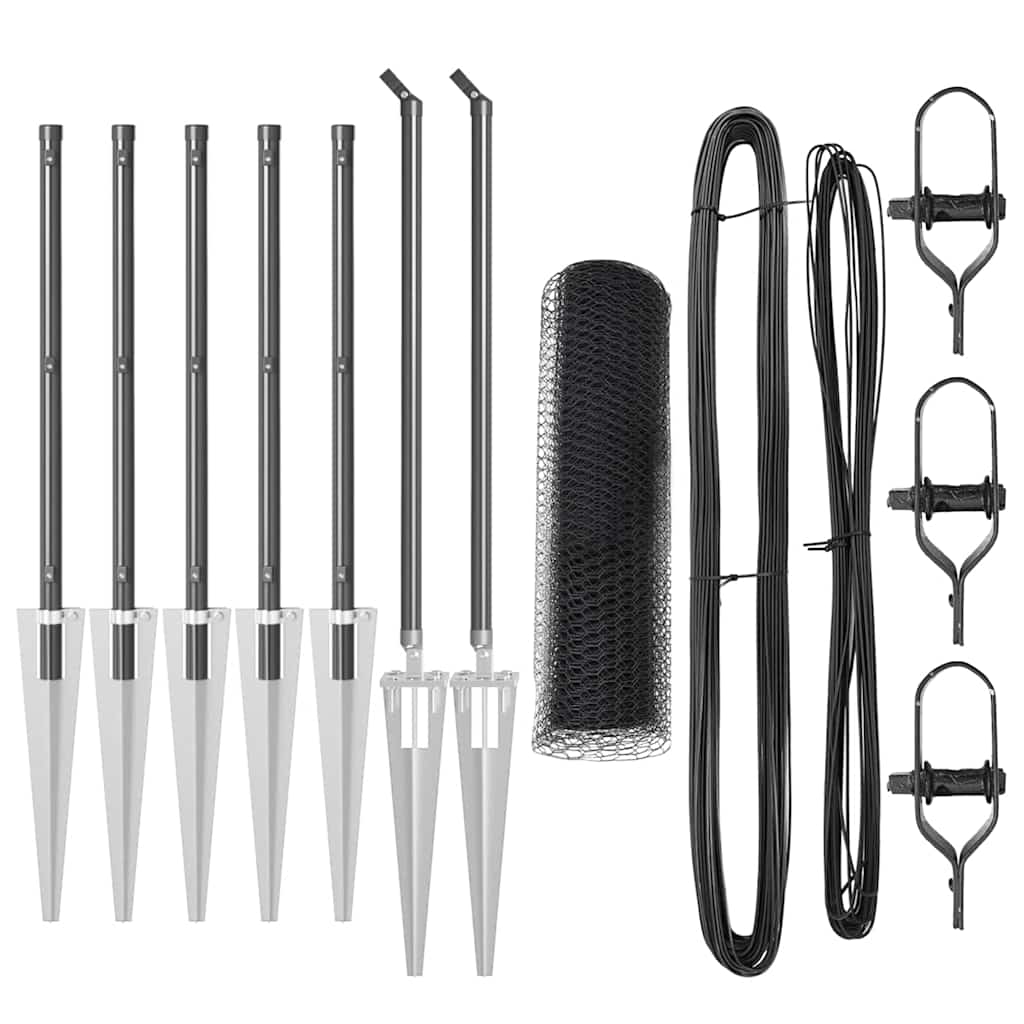 Cerca com Postes Cinzeto 0.6 x 10 m Aço revestido de PVC