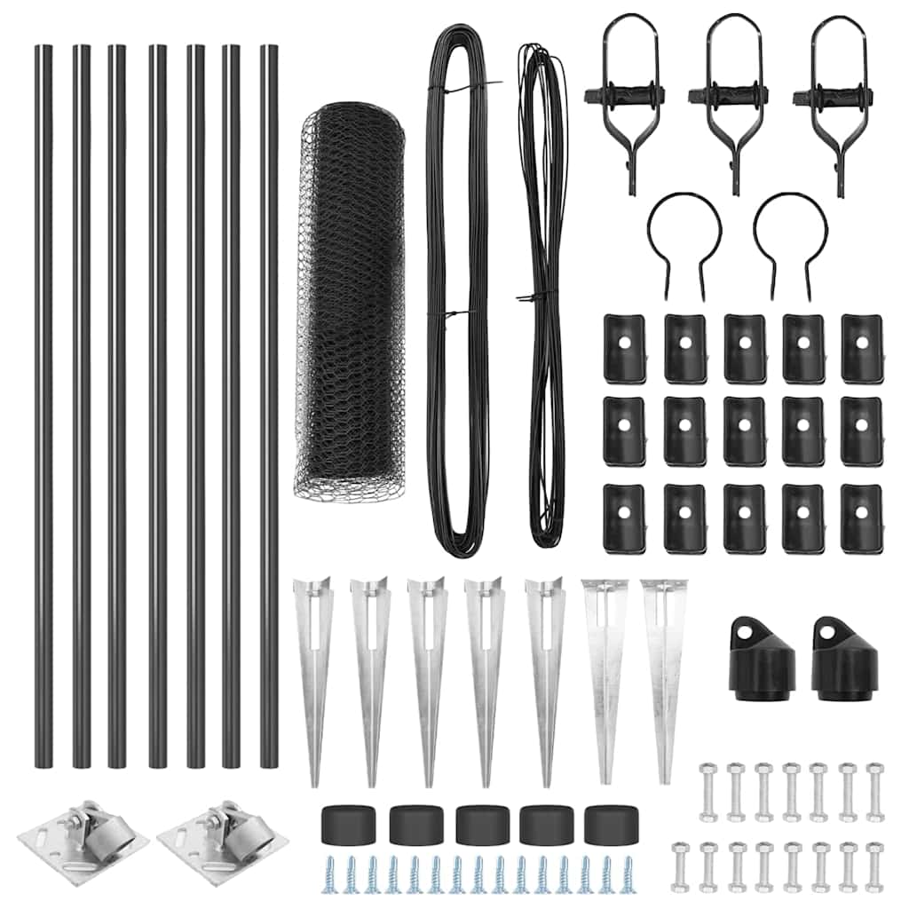 Cerca com Postes Cinzeto 0.6 x 10 m Aço revestido de PVC