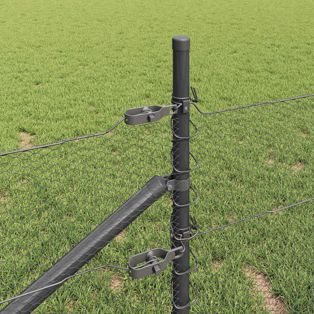 Cerca com Postes Cinzeto 0.4 x 100 m Aço revestido de PVC