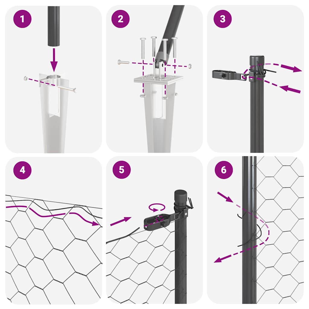 Cerca com Postes Cinzeto 0.4 x 100 m Aço revestido de PVC