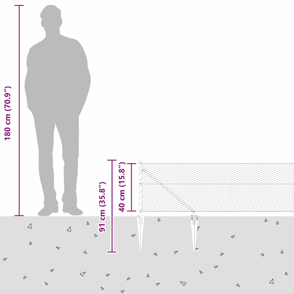 Cerca com Postes Cinzeto 0.4 x 100 m Aço revestido de PVC