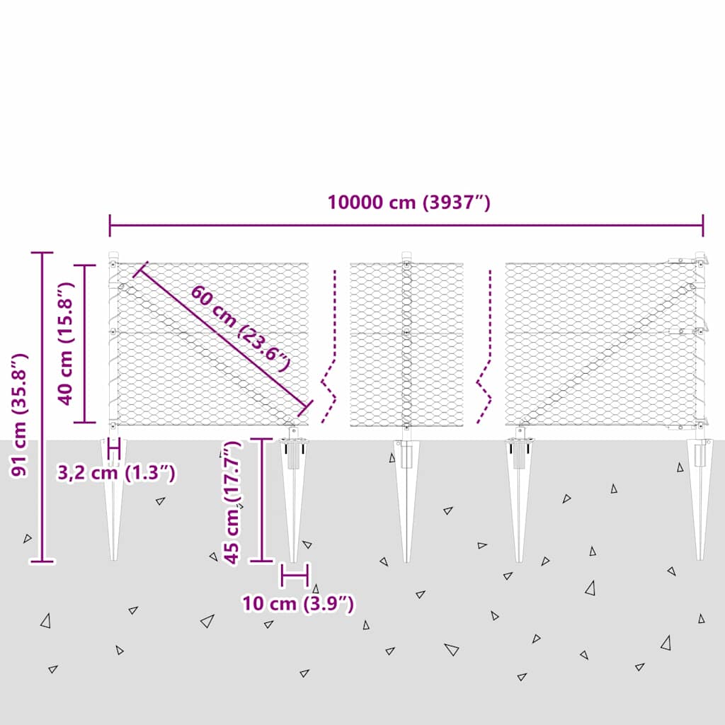 Cerca com Postes Cinzeto 0.4 x 100 m Aço revestido de PVC