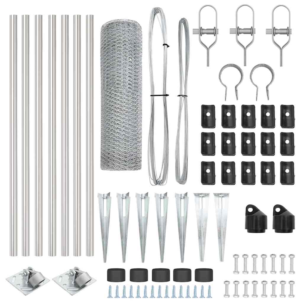 Cerca com Postes Prateado 0.6 x 10 m Aço revestido de PVC