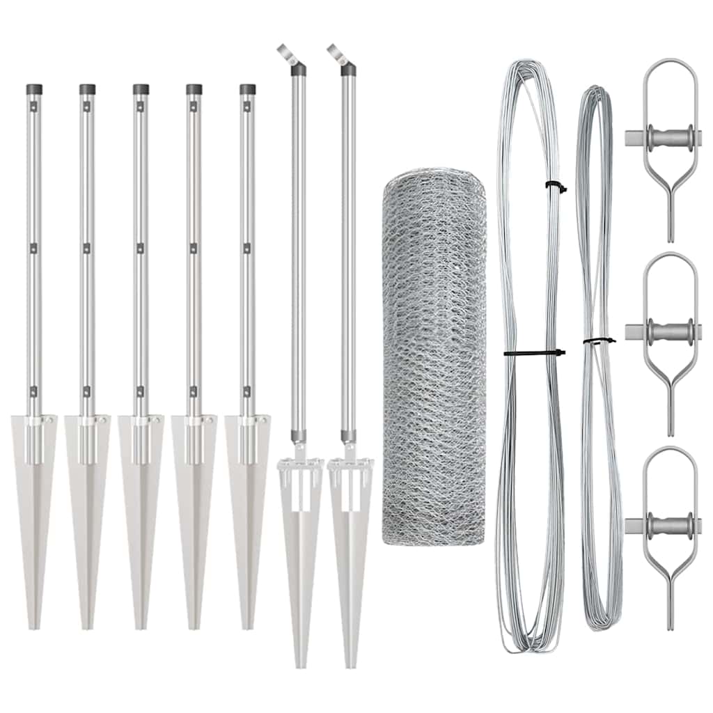 Cerca com Postes Prateado 0.6 x 10 m Aço revestido de PVC