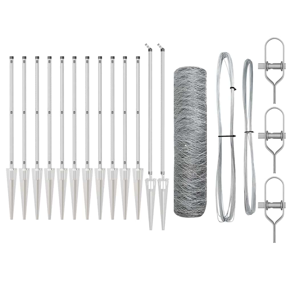 Cerca com Postes Prateado 0.6 x 10 m Aço revestido de PVC