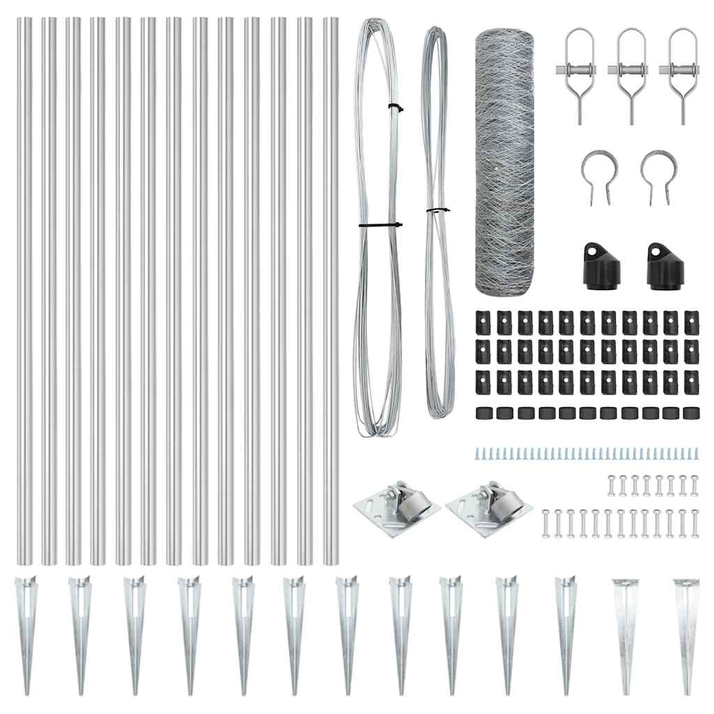 Cerca com Postes Prateado 0.6 x 10 m Aço revestido de PVC
